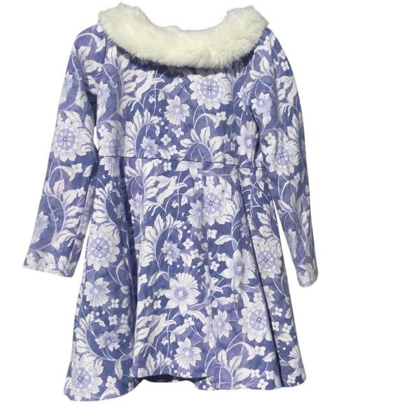 Janie and Jack Girls Dress Size 6 Blue Floral Fur Trim Ponte Rabbit Bunny Easter - Picture 1 of 9